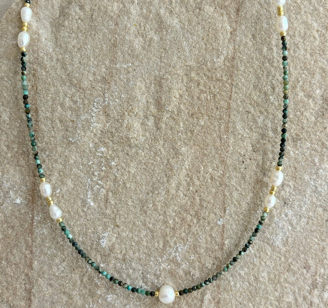 BOHEME PEARL NECKLACE/ CHOKER [TURQUOISE]