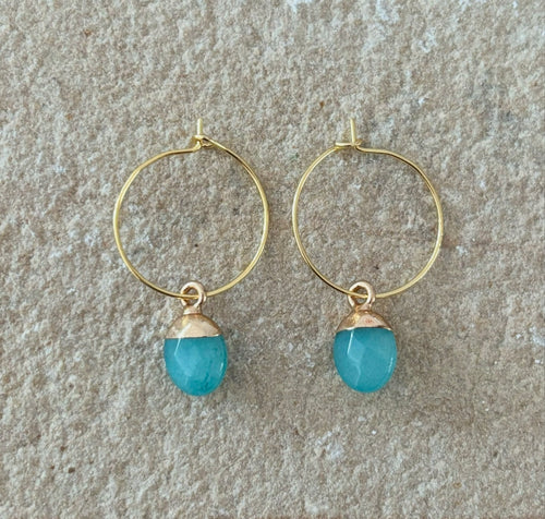 LOTUS SEED EAR HOOPS [AMAZONITE]